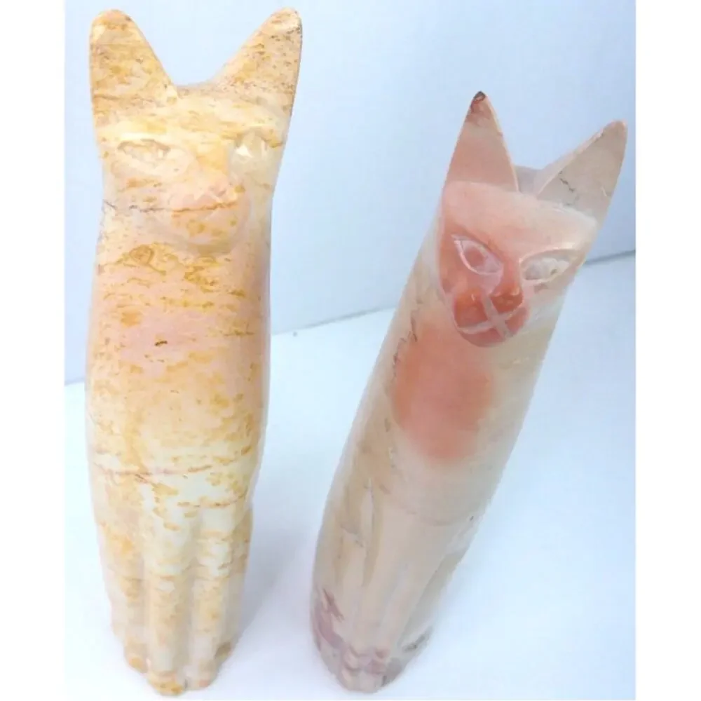 Vintage Tall Cat Soapstone Figurines Handmade Kenya Set of 2